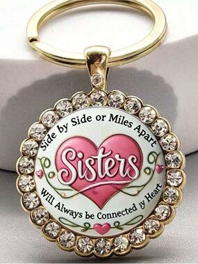 Sister’s Heart Pink Gold-Plated Crystal Keychain Gift.